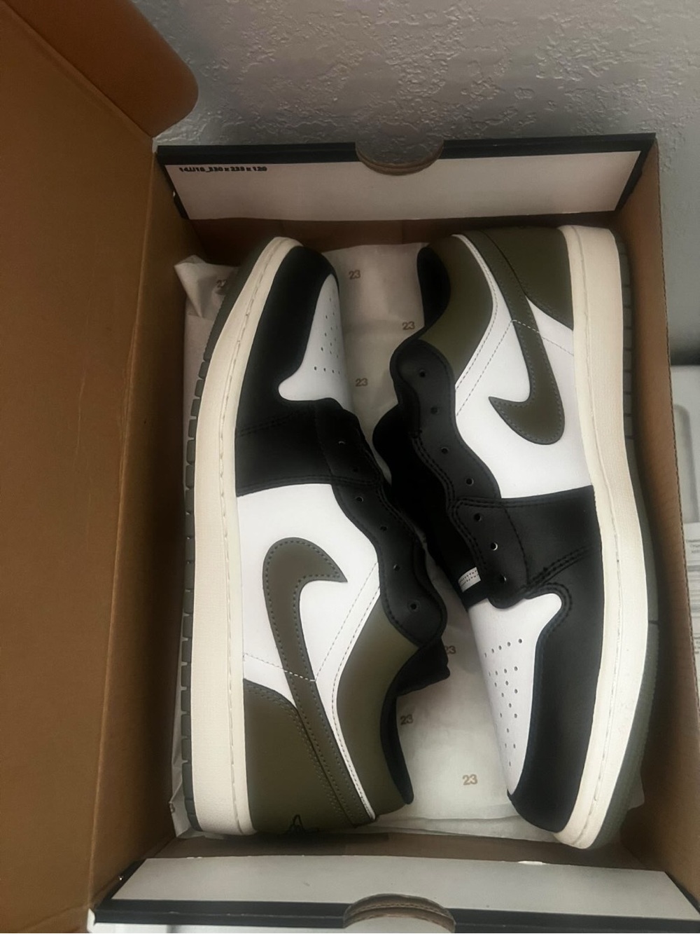 Nike Low Top Sneakers - White & Black with Olive Swoosh